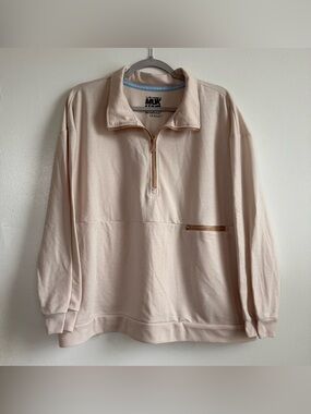 MUK LUKS Women’s Beige Solid Fleece Mock Neck 1/4 Zip Sweatshirt 1X Plus